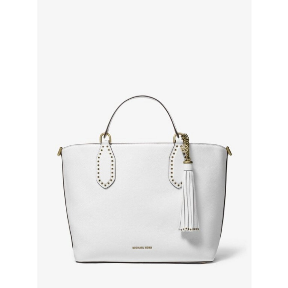 Michael Kors Brooklyn Large White Pebbled Leather Grab Bag 